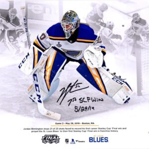 Jordan Binnington St. Louis Blues Autographed 11" x 14" First Stanley Cup Playoffs Shutout Photograph with "1st SCP Shutout 5/19/19" Inscription - Limited Edition of 50