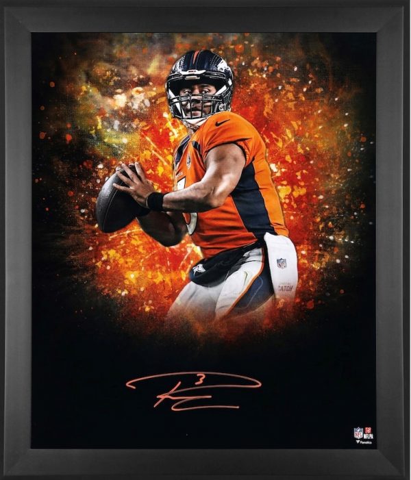 Russell Wilson Denver Broncos Autographed Framed 20x24 In Focus