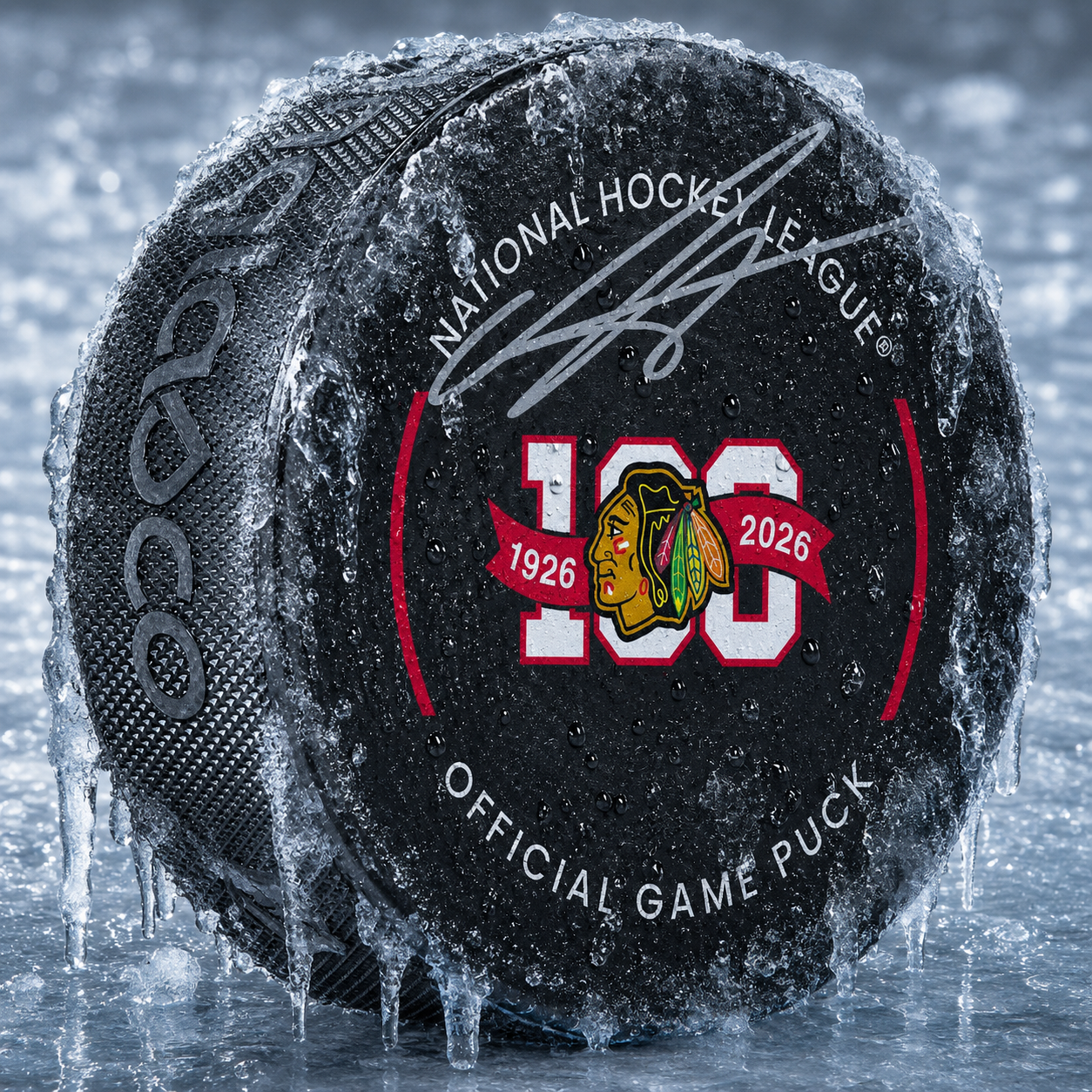 Anton Frondell Chicago Blackhawks Autographed 100th Anniversary Official Game Puck
