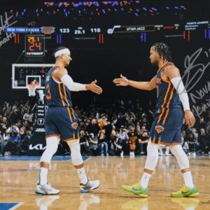 New York Knicks Josh Hart, Jalen Brunson Autographed 16" x 20" Celebration Photograph with Multiple Inscriptions - Limited Edition of 50