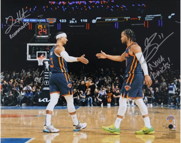 New York Knicks Josh Hart, Jalen Brunson Autographed 16" x 20" Celebration Photograph with Multiple Inscriptions - Limited Edition of 50