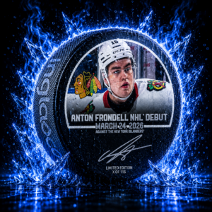 Anton Frondell Chicago Blackhawks Autographed NHL Debut Hockey Puck - Limited Edition of 115