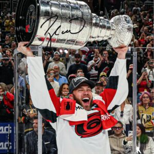 Taylor Hall Carolina Hurricanes Autographed 2026 Stanley Cup Champions 8" x 10" Raising Cup Photograph