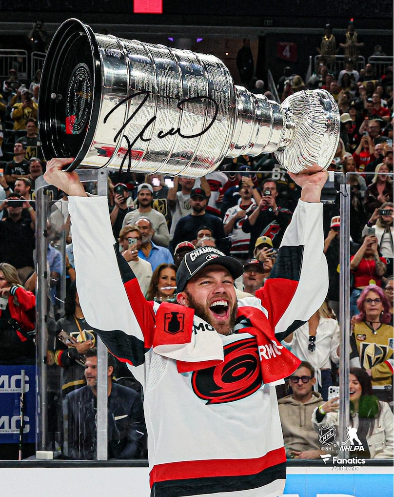 Taylor Hall Carolina Hurricanes Autographed 2026 Stanley Cup Champions 8" x 10" Raising Cup Photograph