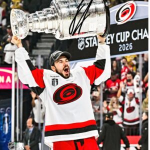 Logan Stankoven Carolina Hurricanes Autographed 2026 Stanley Cup Champions 8" x 10" Raising Cup Photograph