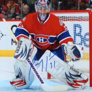 Carey Price Montreal Canadiens Autographed Red Jersey Making Save Photograph