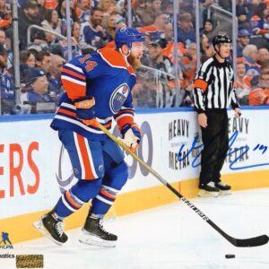 Evan Bouchard Edmonton Oilers Autographed Blue Jersey 8x10 Photo