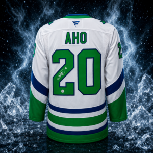 Sebastian Aho Carolina Hurricanes Autographed Whalers Heritage Fanatics Premium Jersey