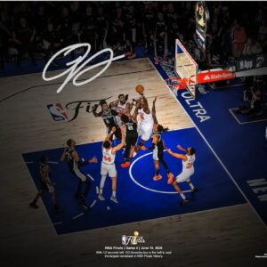 OG Anunoby New York Knicks Autographed 16" x 20" 2026 NBA Finals Game 4 Winning Tip-In Spotlight Photograph