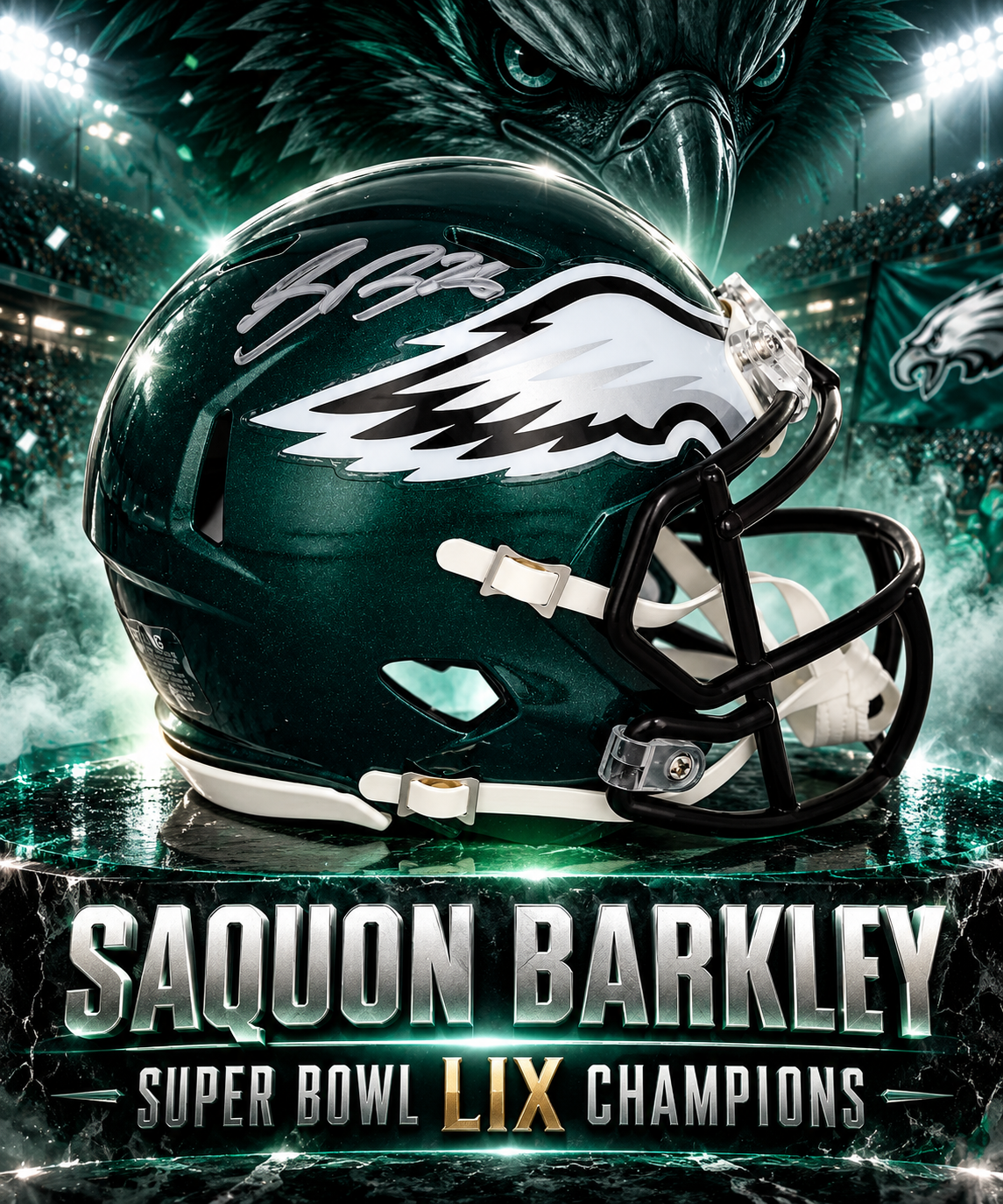 Saquon Barkley Philadelphia Eagles Autographed Super Bowl LIX Champions Riddell Logo Speed Mini Helmet