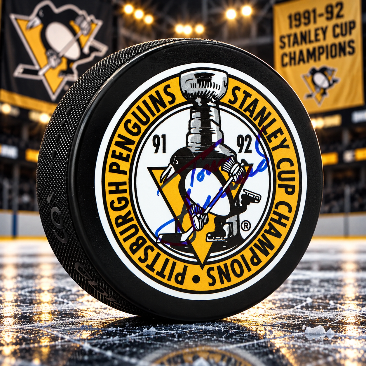 Tom Barrasso Pittsburgh Penguins Autographed Stanley Cup Puck