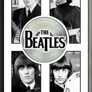 Beatles Framed Black and White Close-Ups With Platinum LP