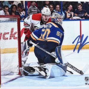 Jordan Binngton St. Louis Blues Autographed Blue Jersey 8x10 Photo