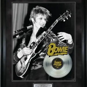 David Bowie Playing Guitar Framed With Platinum LP