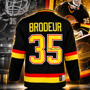Richard Brodeur Autographed Vancouver Canucks Black Fanatics Throwback Jersey