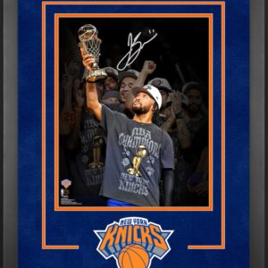 Jalen Brunson New York Knicks Autographed 2026 NBA Finals Champions Deluxe Framed 16" x 20" Holding Finals MVP Trophy Spotlight Photograph