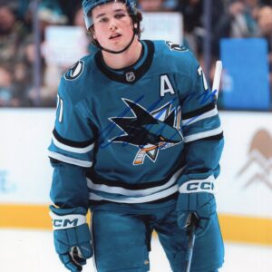 Macklin Celebrini San Jose Sharks Autographed Turquoise 8x10 Photo