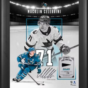 Macklin Celebrini San Jose Sharks Facsimile Signature Framed 11" x 14" Showcase Collage with a Piece of Game-Used Puck - Limited Edition of 250