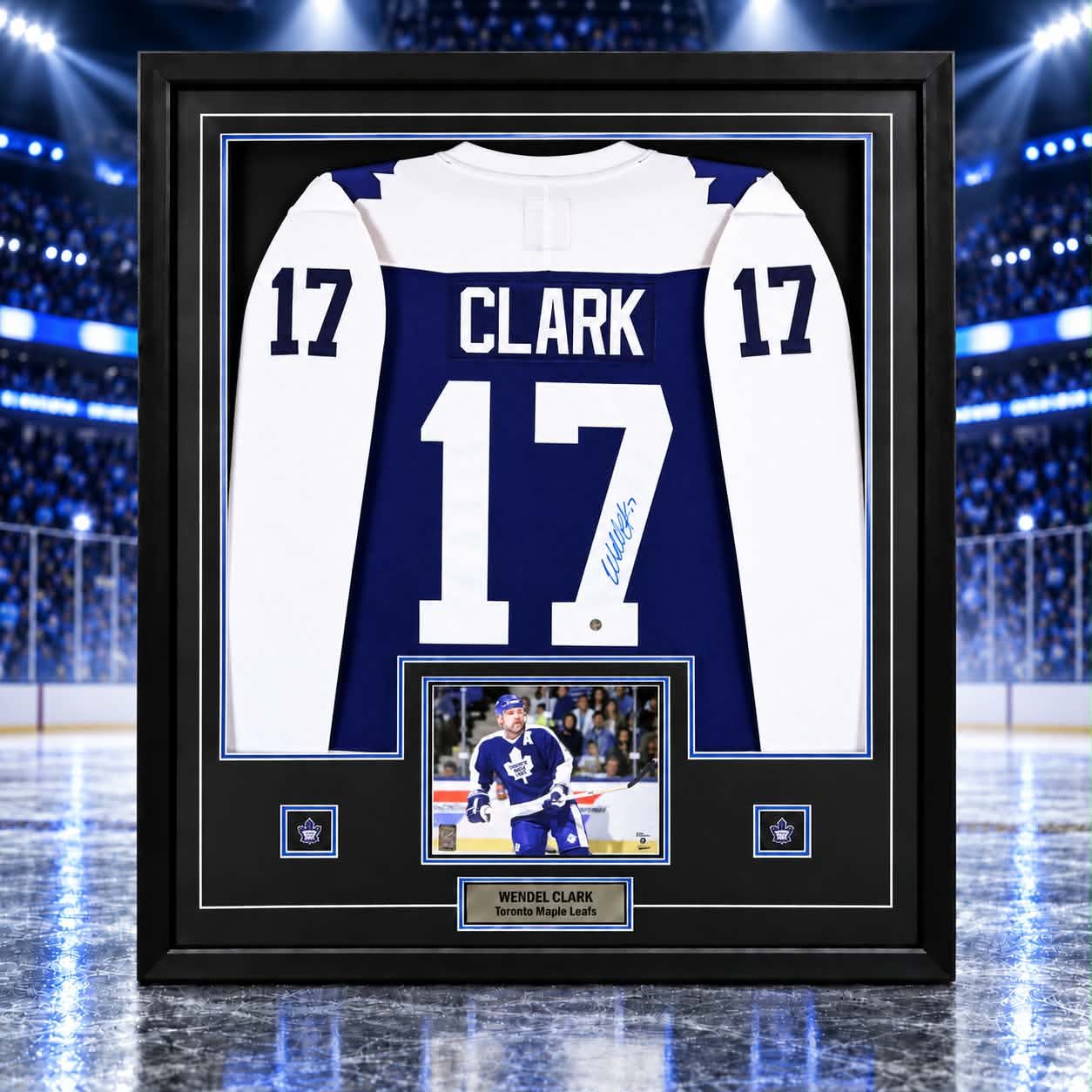 Wendel Clark Signed Framed Jersey Maple Leafs Replica Fanatics Blue