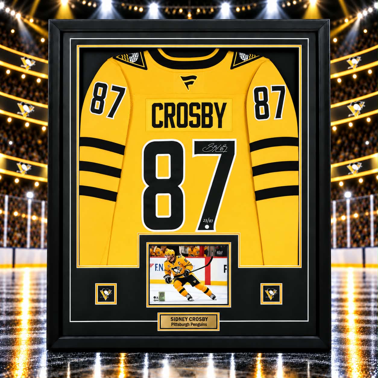 Sidney Crosby Signed Jersey Framed 34x42 Pittsburgh Penguins 2025 Alternate Fanatics Premium (Limited Edition of 87)