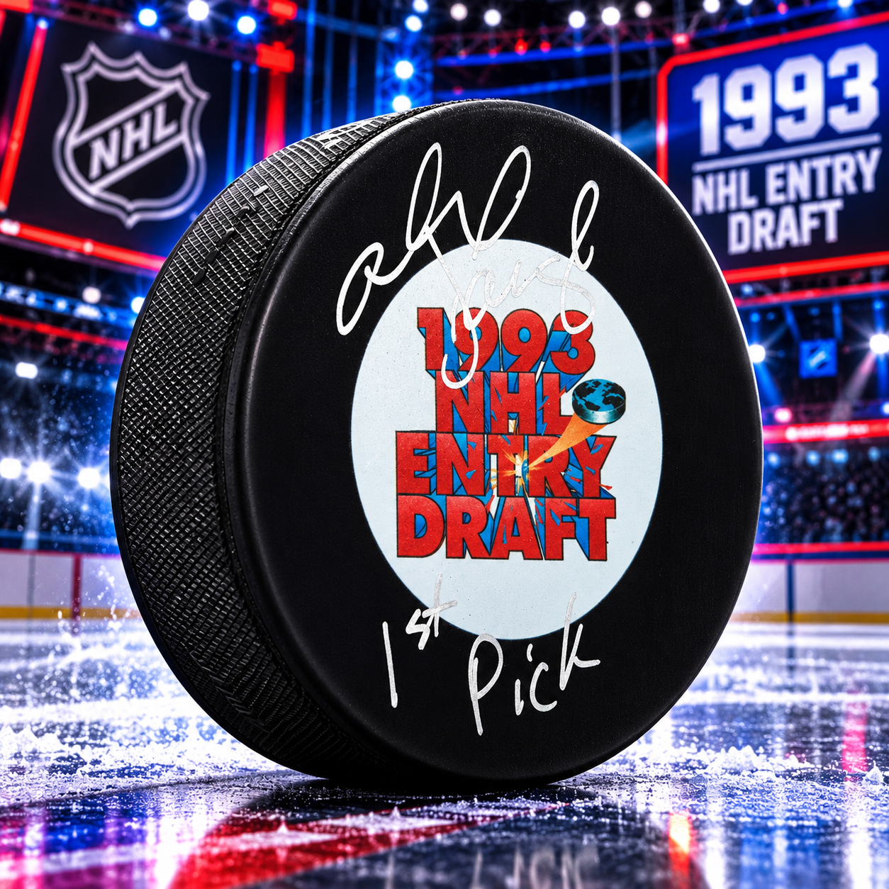 Alexandre Daigle Autographed 1993 NHL Entry Draft Puck with 1st Pick Note