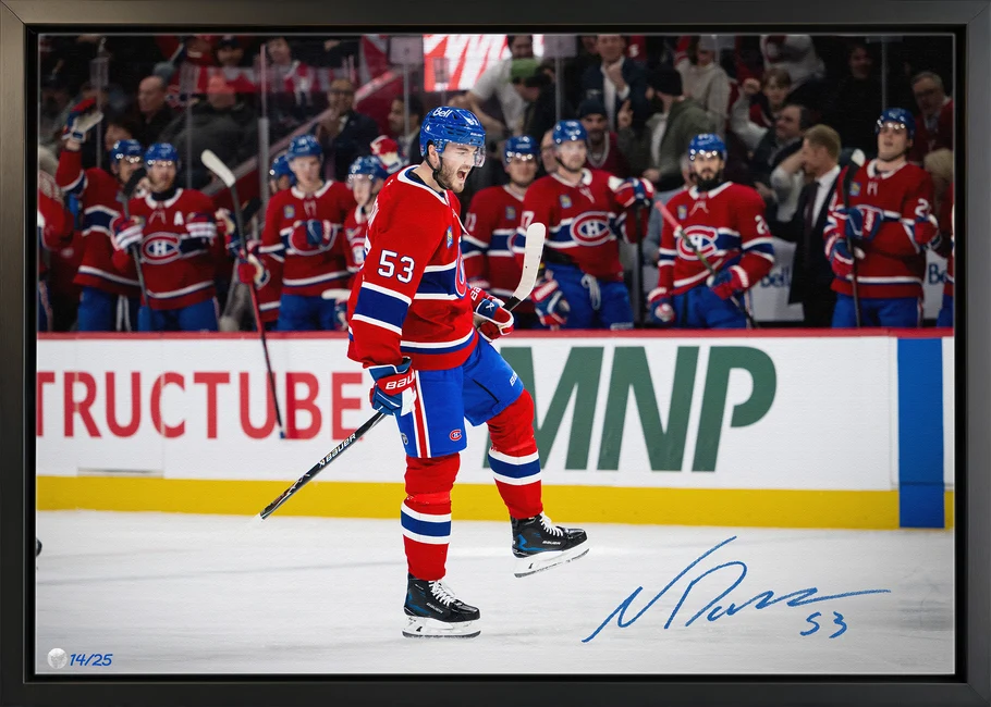 Noah Dobson Signed Framed 20x29 Canvas Montreal Canadiens Goal Celebration (Limited Edition of 25)