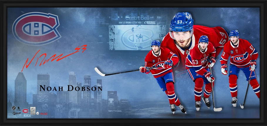 Noah Dobson Signed Framed 18x40 Print Montreal Canadiens Oversized Autograph Elite Series (Limited Edition of 25)