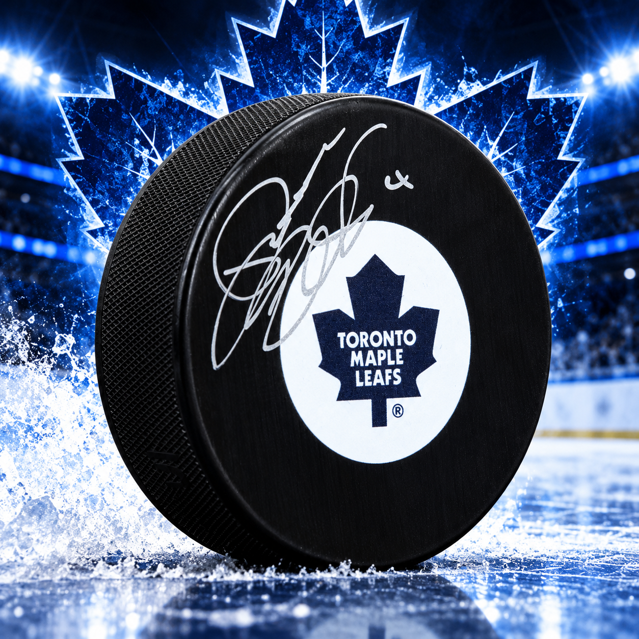Dave Ellett Autographed Toronto Maple Leafs Retro Logo Puck