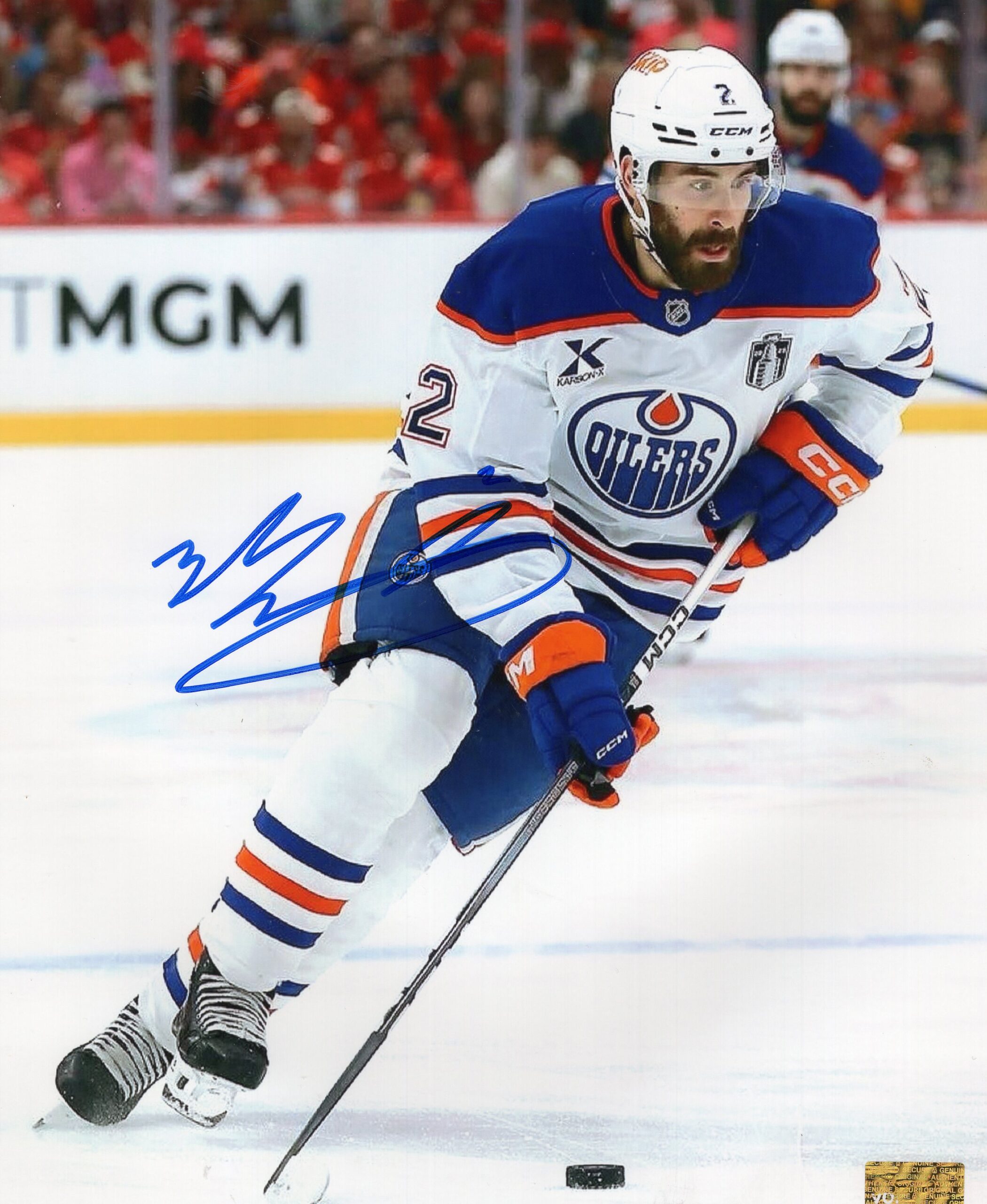 Evan Bouchard Edmonton Oilers White Jersey Autographed 8x10 Photo