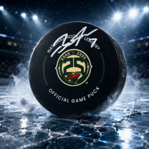 Brock Faber Minnesota Wild Autographed 25th Anniversary Official Game Puck