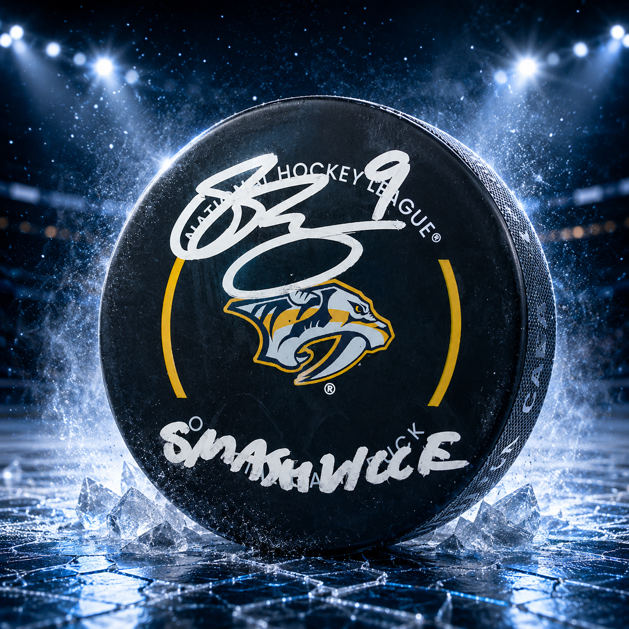 Filip Forsberg Nashville Predators Autographed Official Game Puck with "Smashville" Inscription