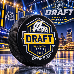 Jacob Fowler Autographed 2023 NHL Entry Draft Puck with 69th Pick Note