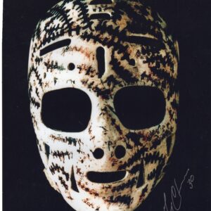 Gerry Cheevers Boston Bruins Stitched Goalie Mask Autographed 8x10 Photo