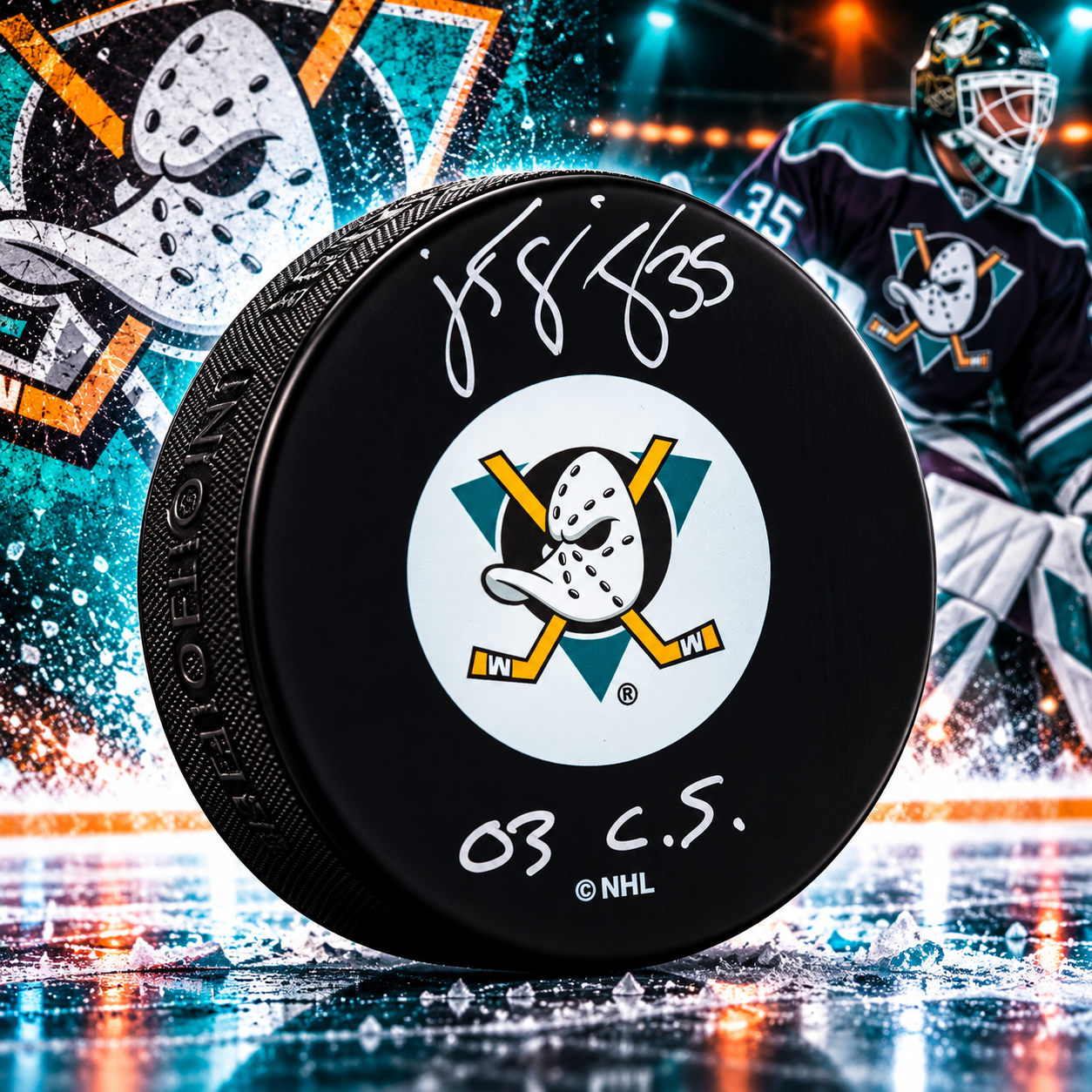 JS Giguere Autographed Anaheim Ducks Hockey Puck