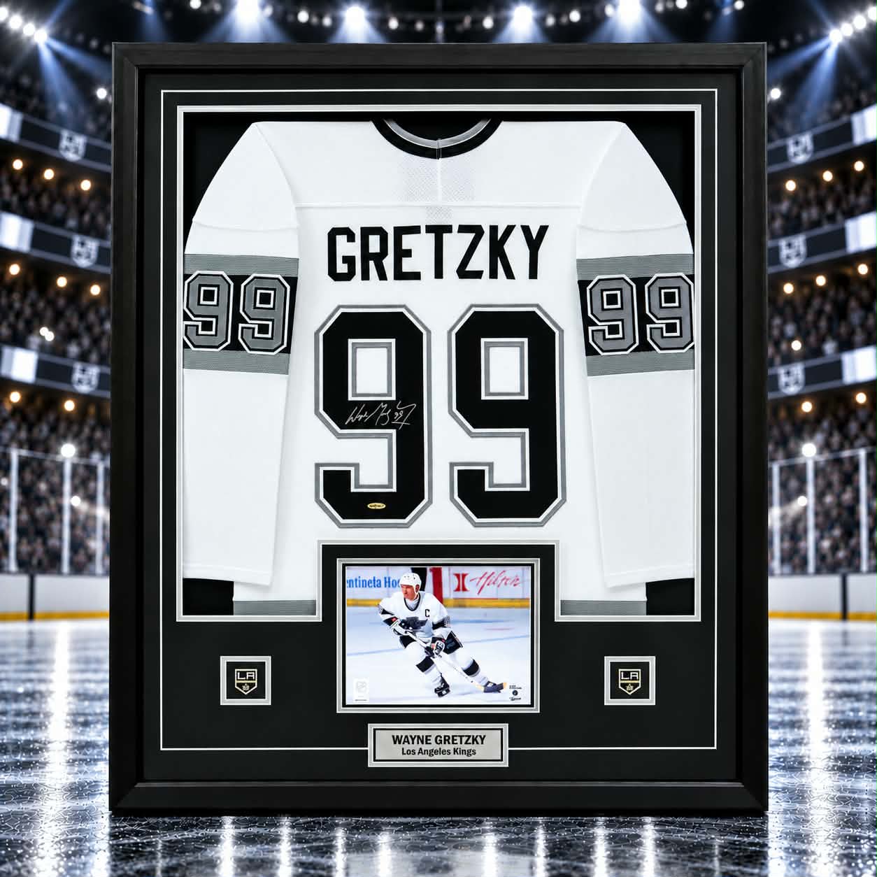 Wayne Gretzky Signed Framed 34x42 Los Angeles Kings Away CCM Jersey