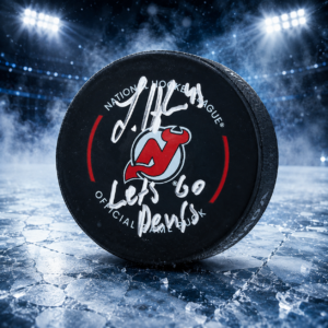 Luke Hughes New Jersey Devils Autographed Official Game Puck with "Lets Go Devils" Inscription