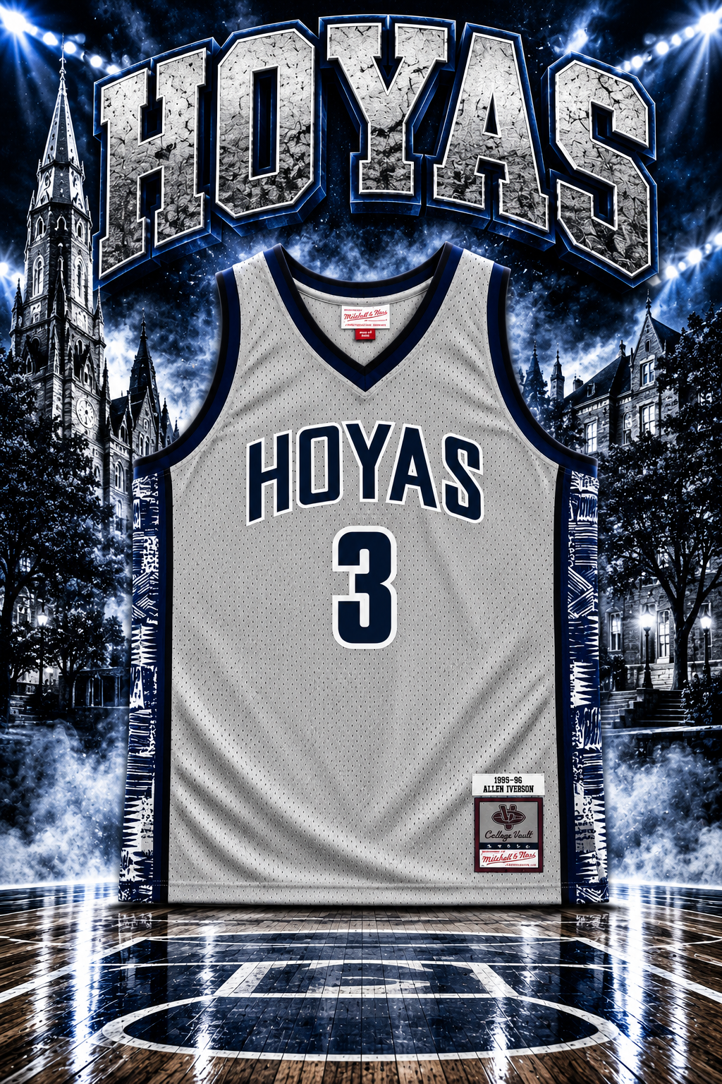 Allen Iverson Gray Georgetown Hoyas Autographed 1995-96 Mitchell & Ness Replica Jersey - Image 2
