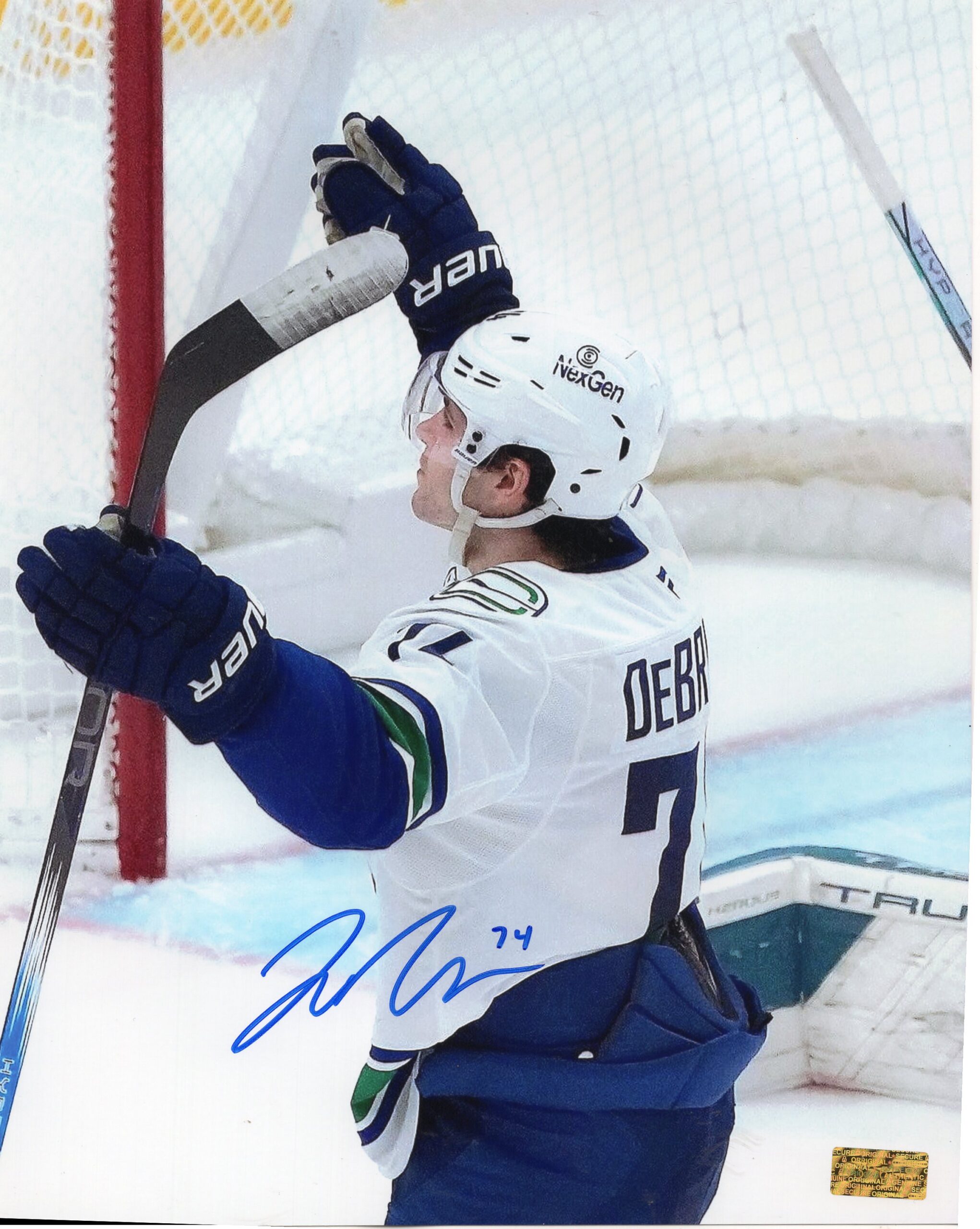 Jake Debrusk Vancouver Canucks Goal Scoring Pose Autographed 8x10 Photo