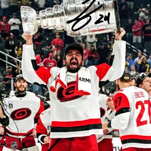Seth Jarvis Carolina Hurricanes Autographed 2026 Stanley Cup Champions 8" x 10" Raising Cup Photograph