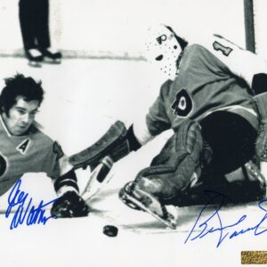 Joe Watson & Bernie Parent Philadelphia Flyers Making A Save Autographed 8x10 Photo
