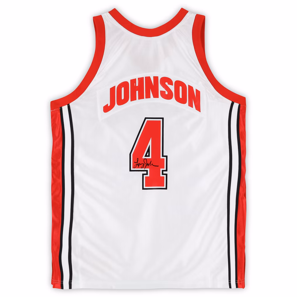 Larry Johnson UNLV Rebels Autographed White Mitchell & Ness 1989 Authentic Jersey - Image 4