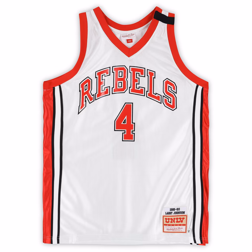 Larry Johnson UNLV Rebels Autographed White Mitchell & Ness 1989 Authentic Jersey - Image 3