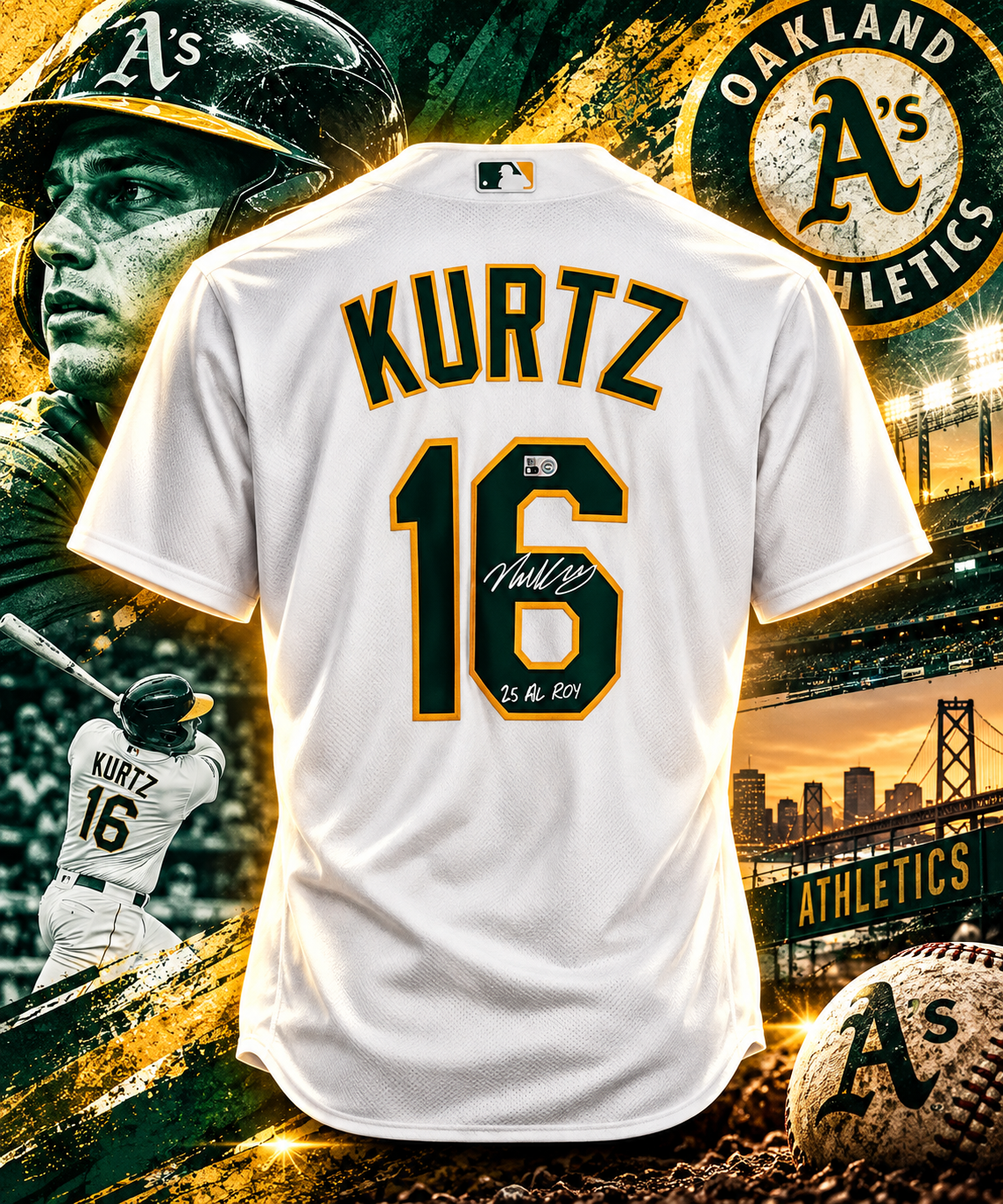 Nick Kurtz Athletics Autographed White Nike Replica Jersey with "25 AL ROY" Inscription