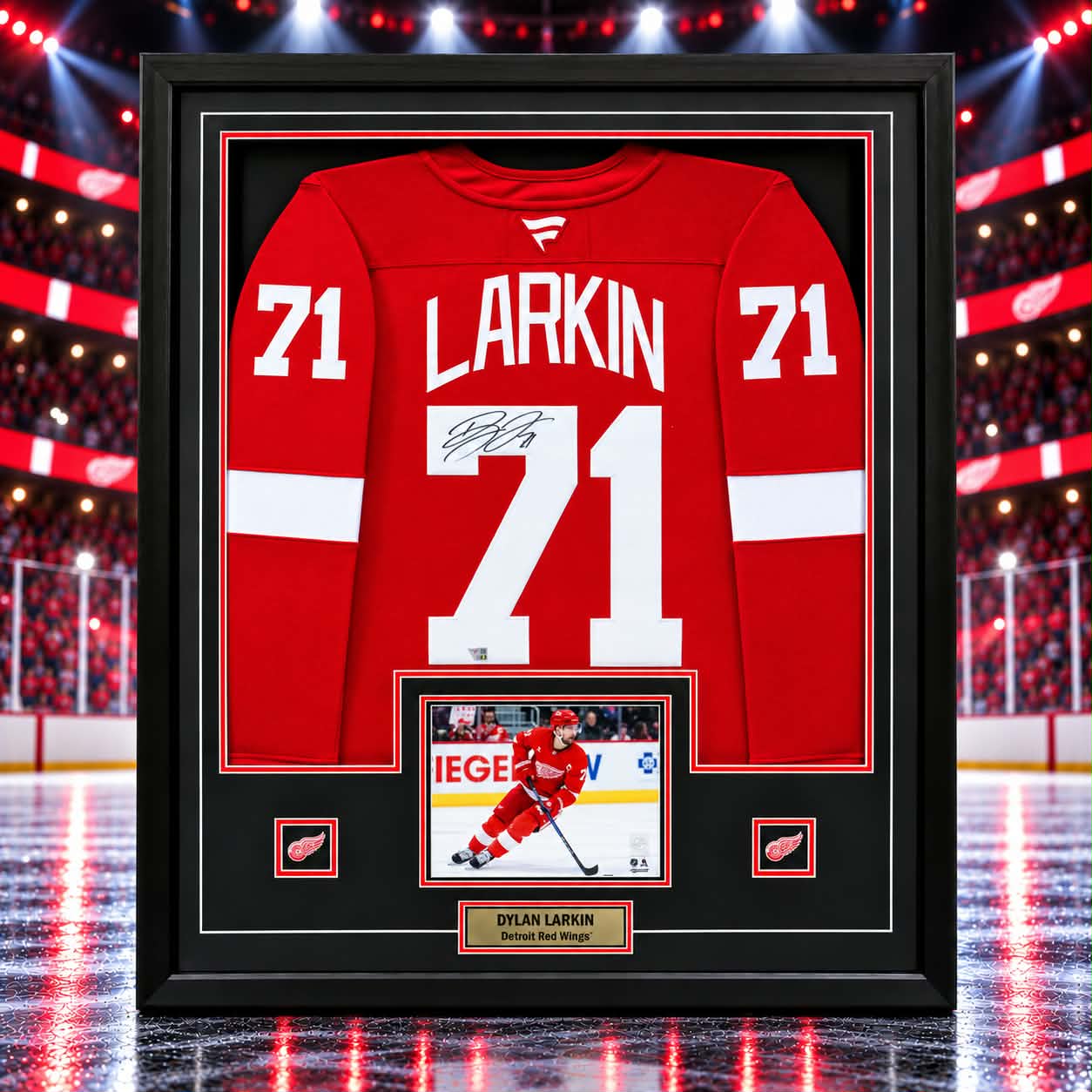 Dylan Larkin Signed Framed 34x42 Detroit Red Wings Home Fanatics Premium Jersey