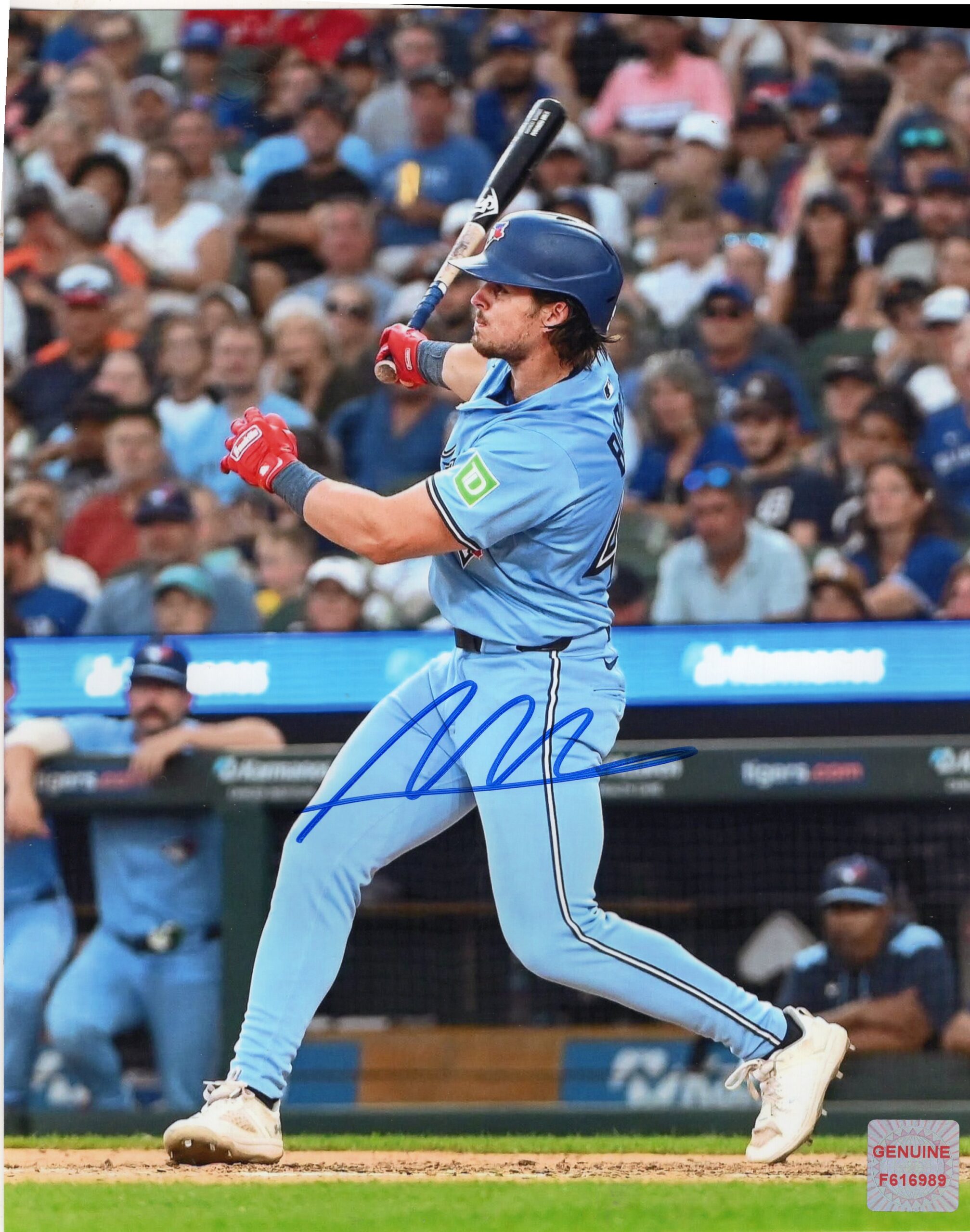 Addison Barger Toronto Blue Jays Batters Swing Pose Autographed 8x10 Photo