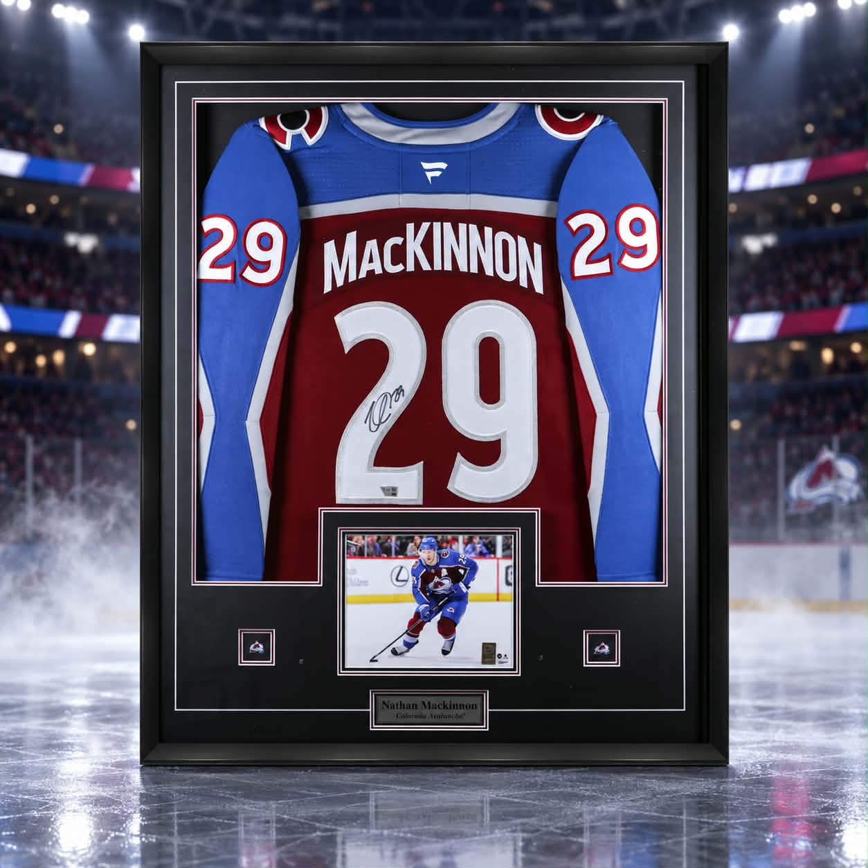 Nathan MacKinnon Signed Framed 34x42 Colorado Avalanche Home Fanatics Premium Jersey