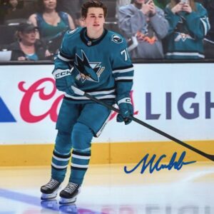Macklin Celebrini San Jose Sharks Pre-Game Warmups Autographed 8x10 Photo
