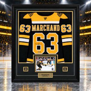 Brad Marchand Signed Boston Bruins Framed 32x42 Home Fanatics Premium Jersey