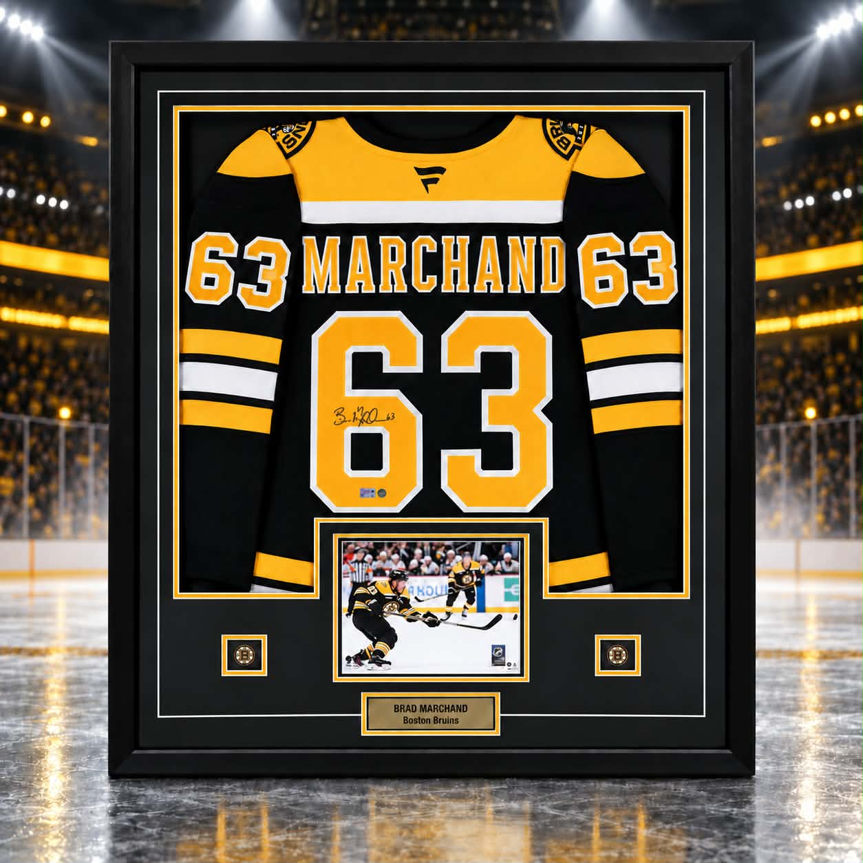 Brad Marchand Signed Boston Bruins Framed 32x42 Home Fanatics Premium Jersey