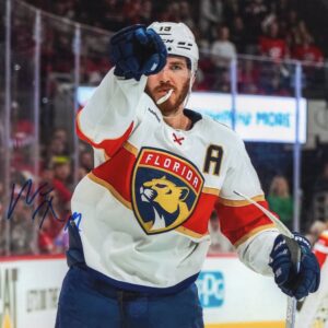 Matthew Tkachuk Florida Panthers Pointing In White Jersey Autographed 8x10 Photo